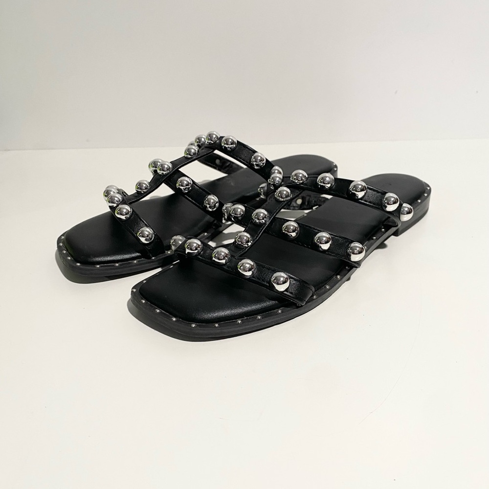 Sincerely Jules Black & Silver Slide Sandals “Ventura”‎ size 7.5 Studded - Picture 3 of 6